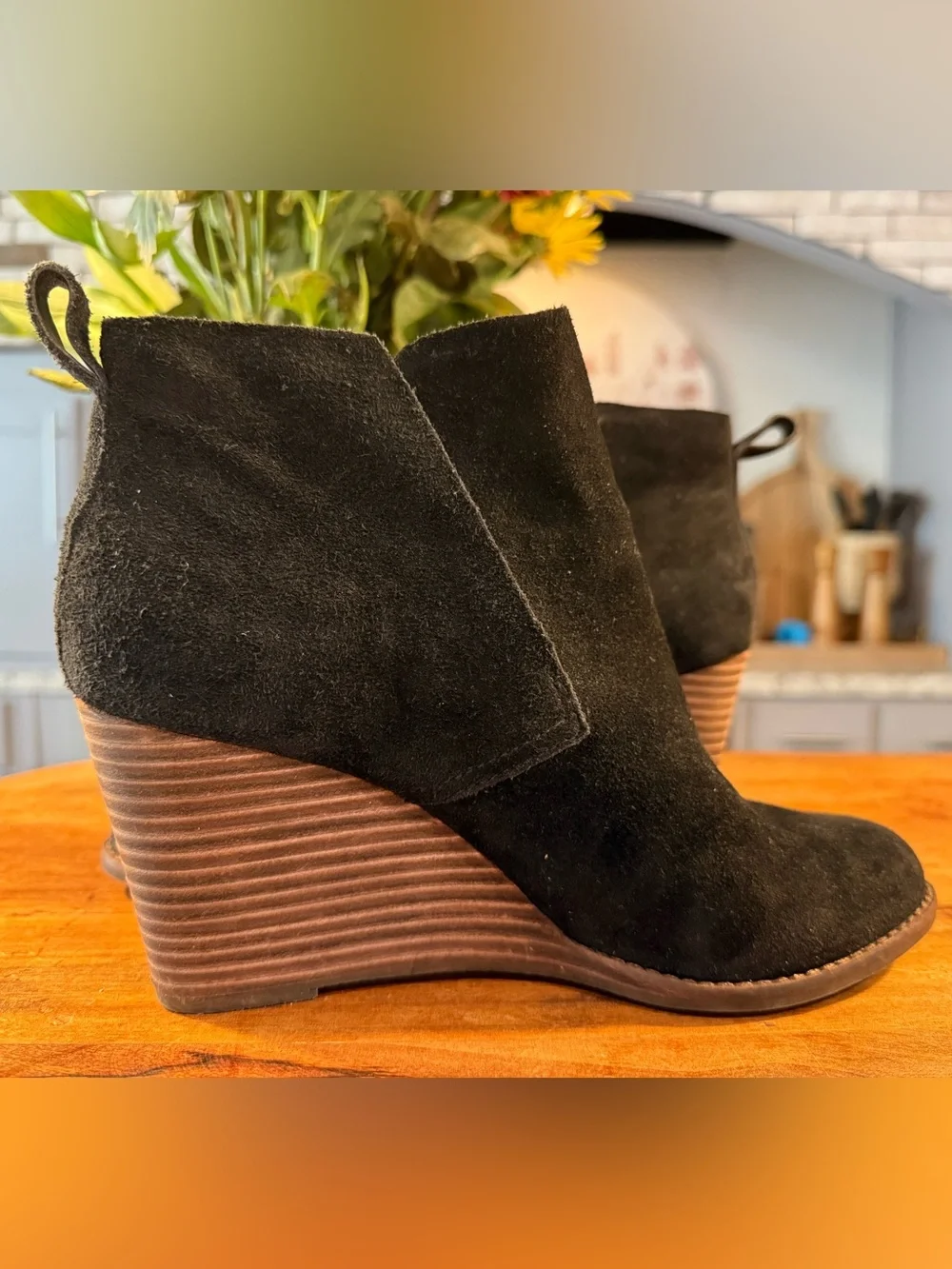 Lucky Brand Black Suede Wedge Ankle Booties